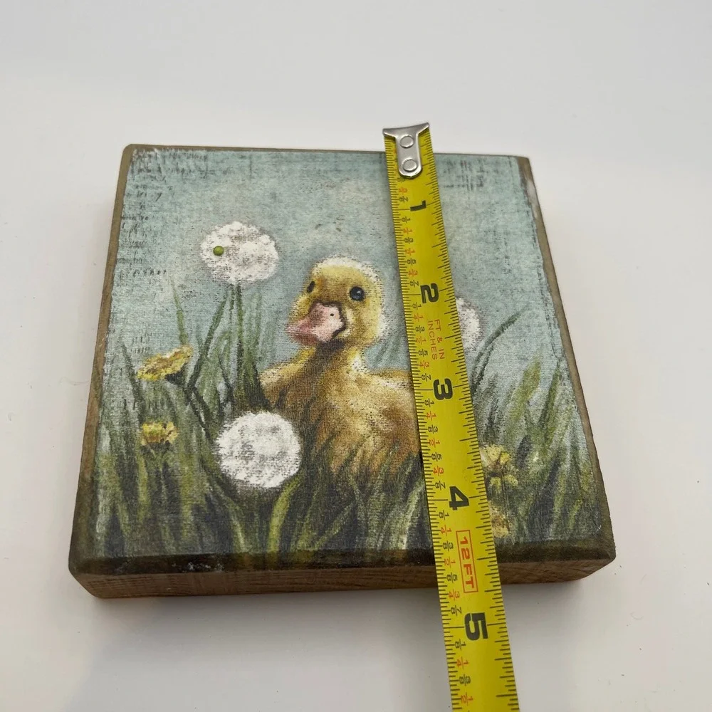 Primitive by Kathy Duckling Dandelion Wood Block Sign Rustic Farmhouse Decor 4x4